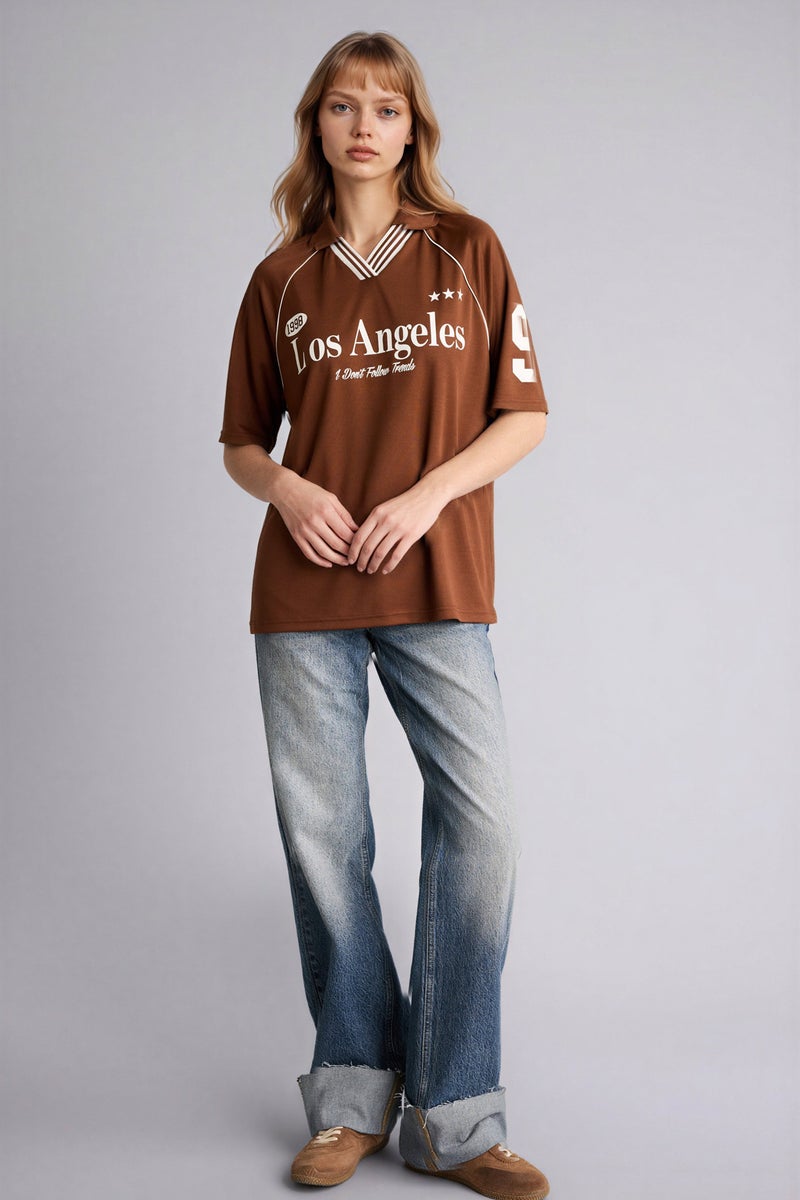 DeFacto Brown Woman Oversize Printed T-Shirt Casual - Image 2